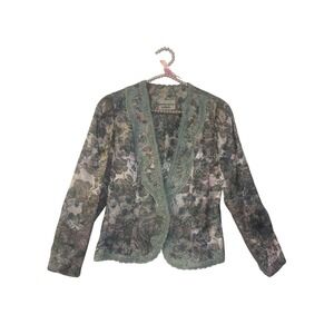 Vtg Nah Nah Collection Jonathan Tait Sz M Floral Tapestr Blazer Jacket Lace Trim